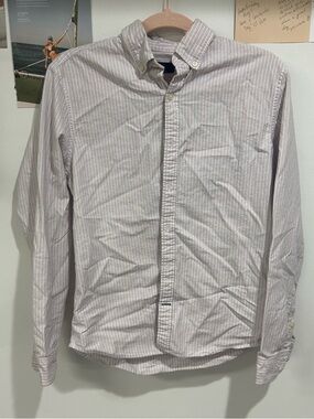 GAP Women's Striped Button-Down Blouse in White and Light Pink